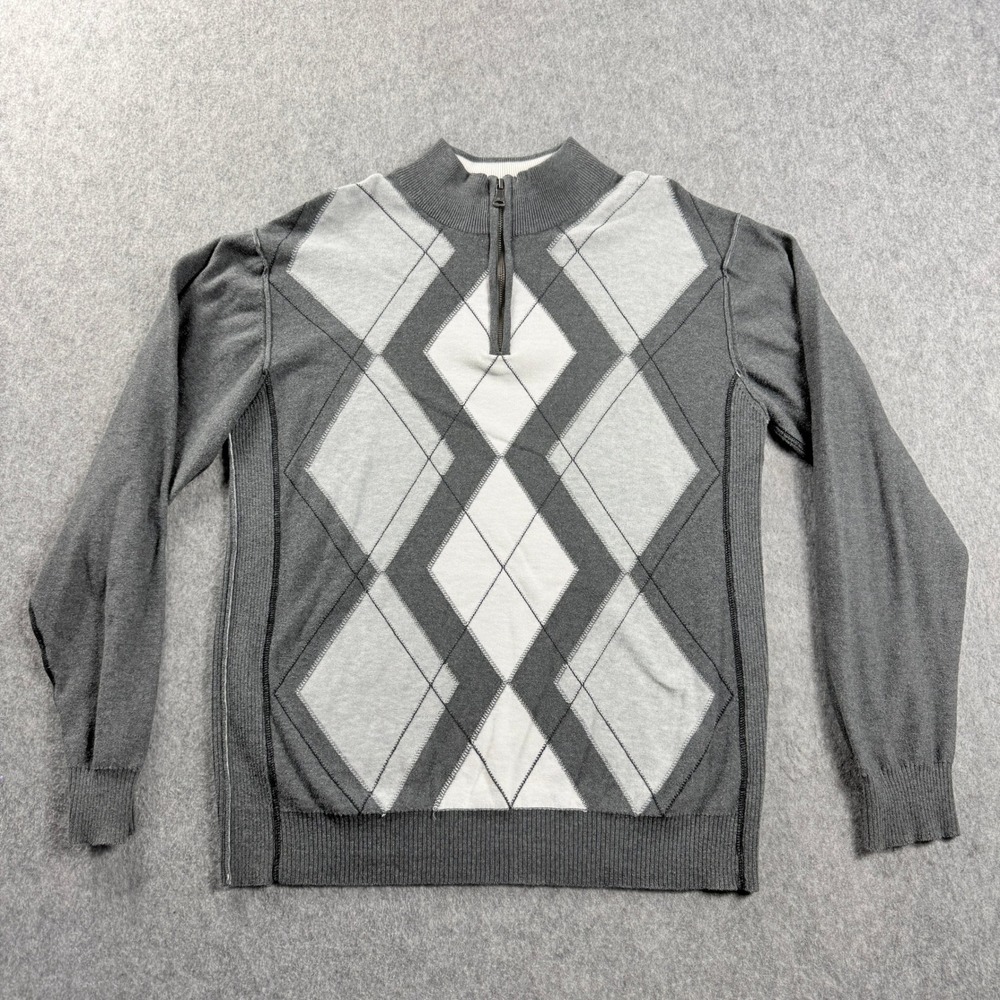 BKE‎ Mens Sweater XL Grey Argyle Quarter Zip Mock Neck Long Sleeve Pullover